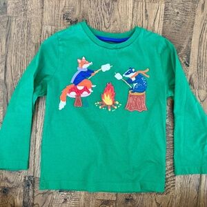 Mini Boden Kids' Campfire Appliqué Long Sleeve T Shirt Fox Badger Size 2 3